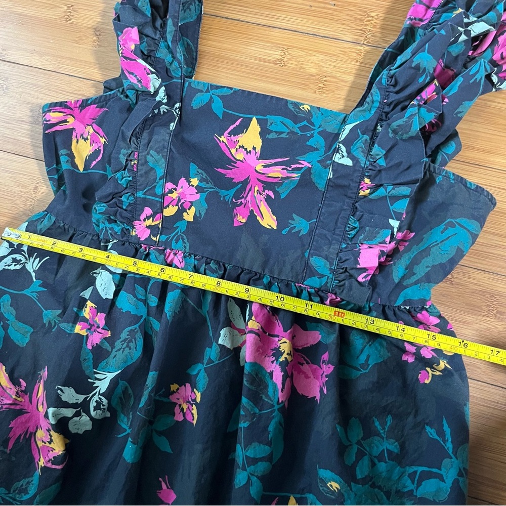 The Drop Navy Jewel Tone Poplin Cotton Floral Ruffle Square Neck Maxi Dress - Picture 9 of 14
